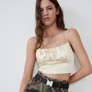 Zara Gold Champagne Silk Satin Bralet Crop Top XS